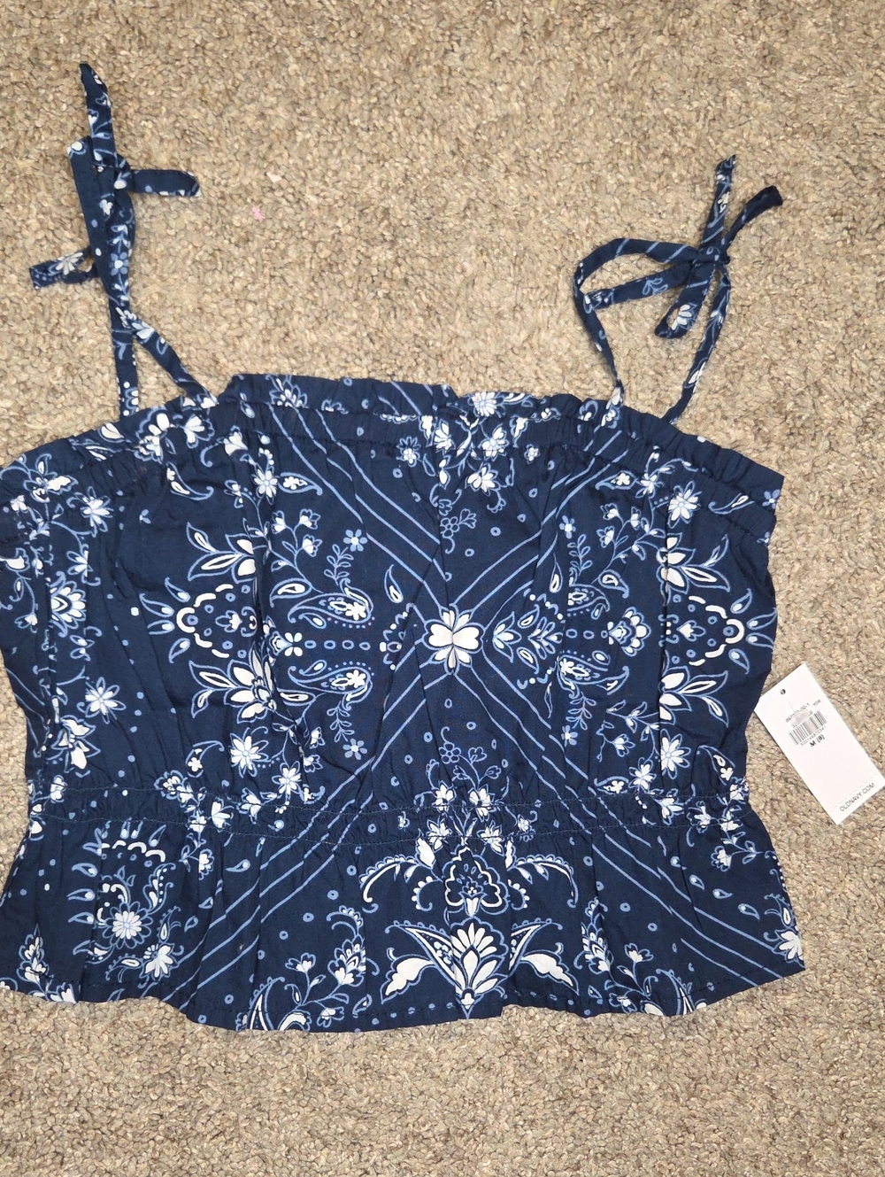 Girls Old Navy Navy Blue Floral Tie-Strap Smocked Camisole